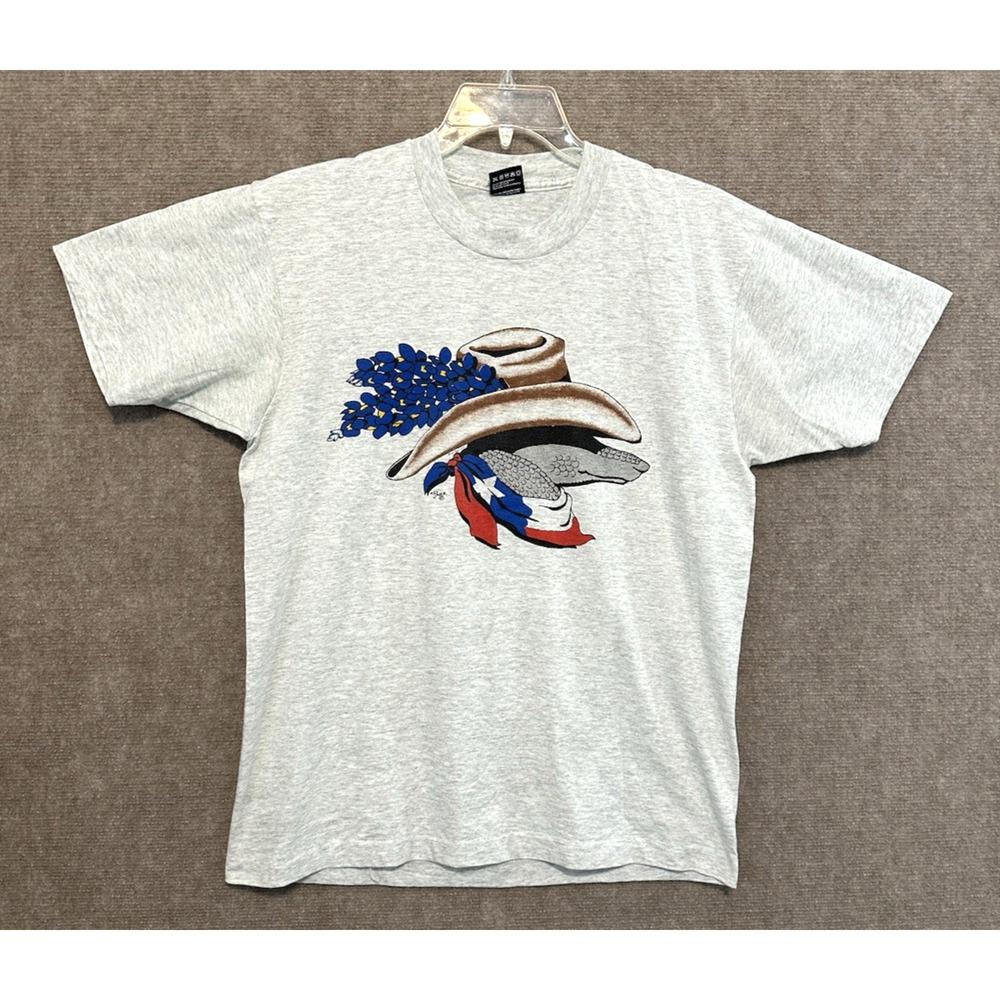 VTG Best Fruit of the Loom T Shirt Men's Large Texas Armadillo Bluebonnet